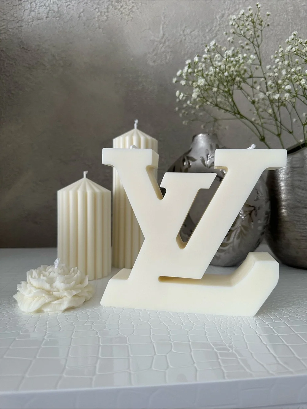 Luxury-Inspired Cream Decorative Letter Candle - Unbranded